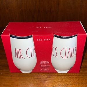 Rae Dunn Mr & Mrs Claus Insulated Stainless Steel Wine Glasses Box Set